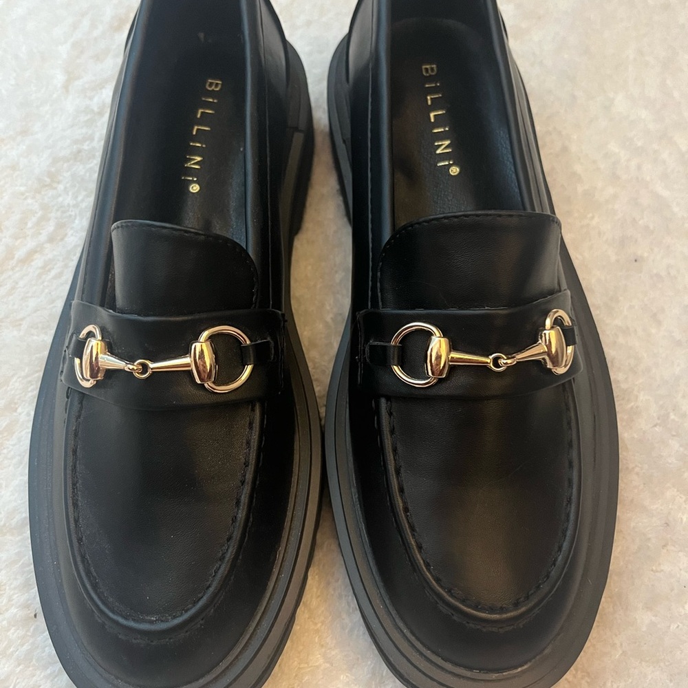 Black Loafers with Gold Accent